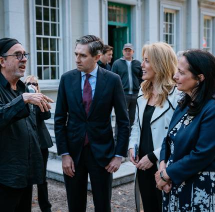 An Taoiseach Simon Harris and Minister Catherine Martin visit the set of Netflix’s Wednesday Season 2