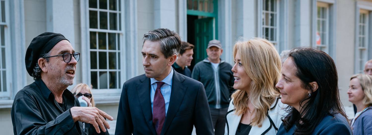 An Taoiseach Simon Harris and Minister Catherine Martin visit the set of Netflix’s Wednesday Season 2