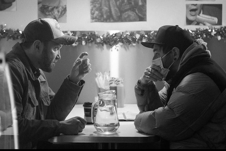 Director James Fitzgerald on the set of Bad Boy Buck with actor Diarmuid Murtagh